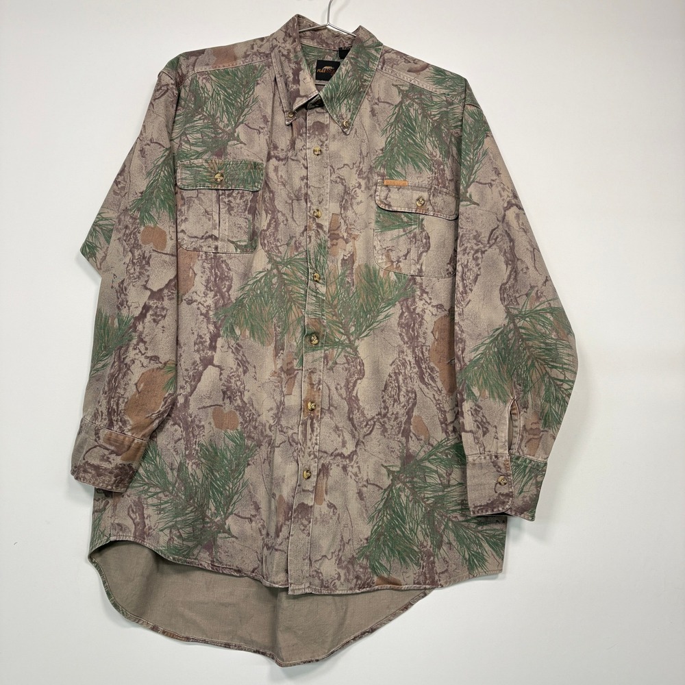 Natural Gear Mens Button Down Shirt XL Camo Evergreen Pine Hunting Twill Outdoor